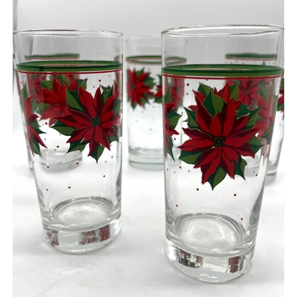 Vintage Libby Christmas Poinsettia Drinking Glasses Set of 5 Holiday Water Glass - Picture 6 of 9